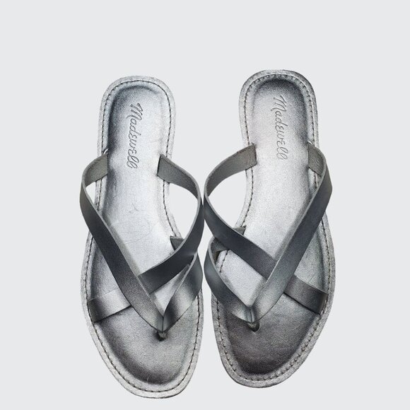 NWOT Madewell Boardwalk Thong Silver Strappy Metallic Flip Flop Sandals Size 7 - Picture 1 of 7